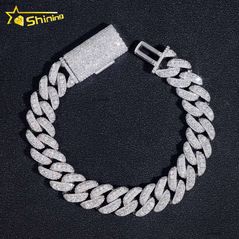 Hip Hop Jewelry 13MM Iced Out Sier Gold Plated VVS D Color Infinity Moissanie Cuban Link Chain Bracelet