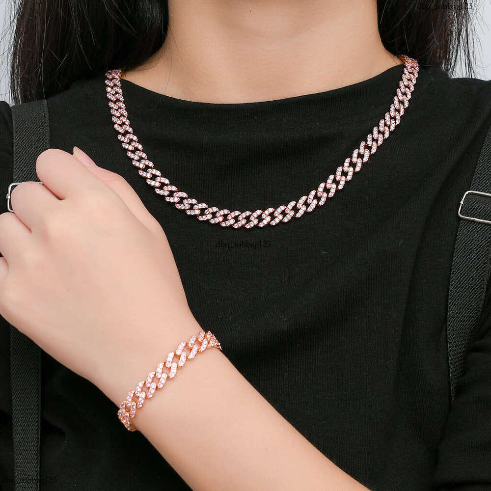 9mm Single Row Pink Zircon Cuban Chain Unisex Hip Hop Bracelet
