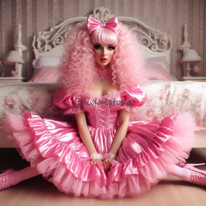 Elegant Baby Pink Doll Prom Dress 2025 Short Sleeve Mini Cocktail Dress Tiered Lace Homecoming Costume Evening Party Graduation Vestio De Gala Formal 