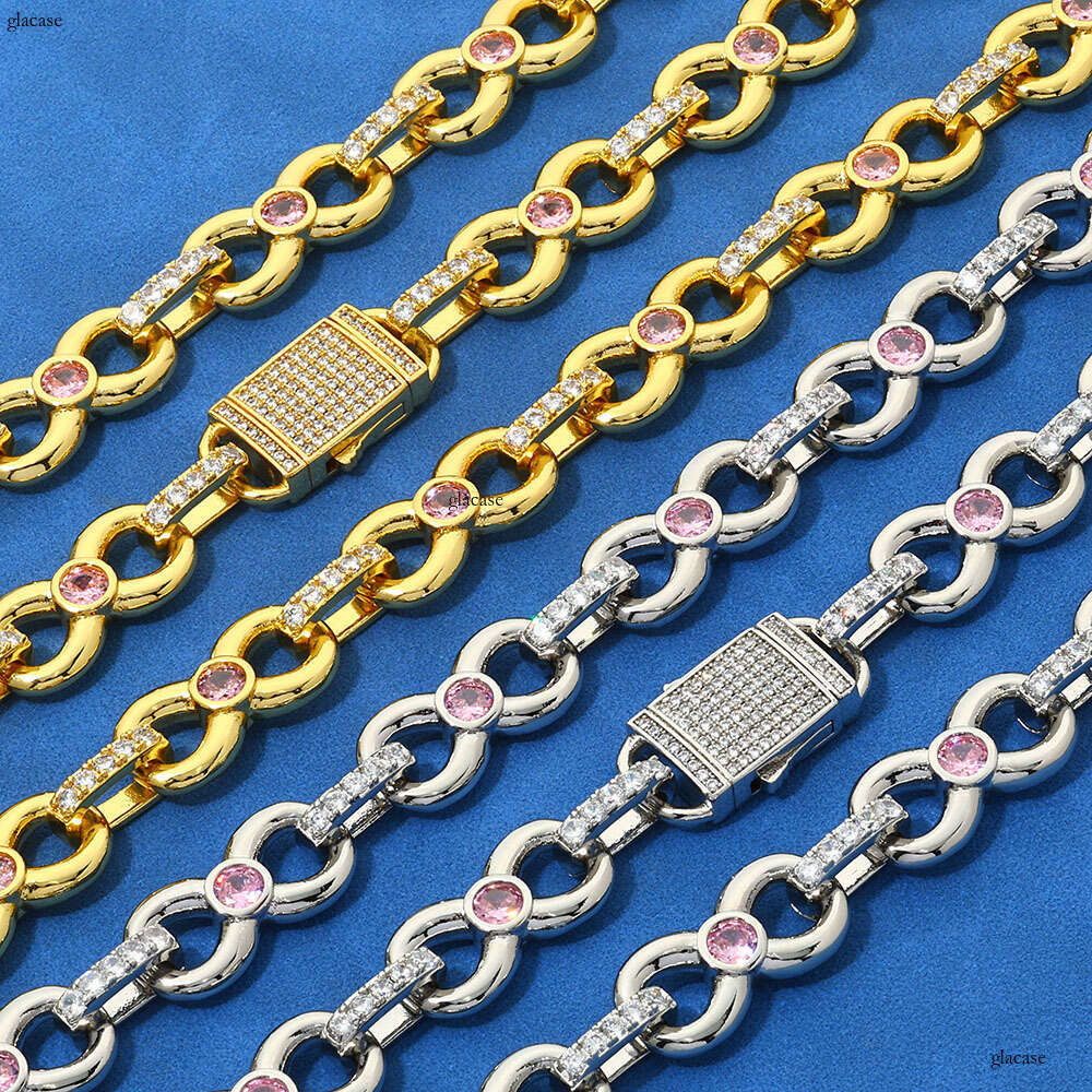 Hip-Hop 12mm Infinity Chain Pink Moissanite chain Men's Necklace Personality Versatile Jewelry