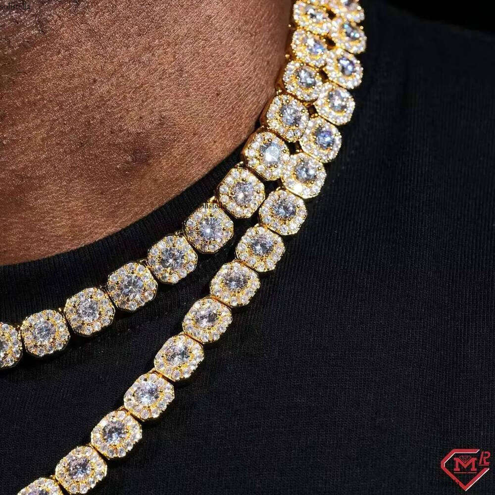 Hiphop Round Dia Gold Plated 6mm 10mm Sterling Sier Necklace Vvs Moissanite Tennis Chain