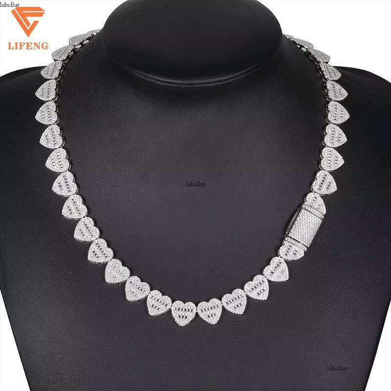 Latest Design Fashion Jewelry 8mm Sier Iced Out VVS Moissanite Baguette Dias Heart-Shaped Tennis Chain Necklace