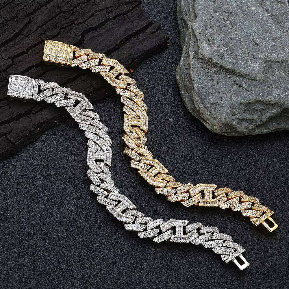 NUOYA High Quality Prong Chain Sier Plated Hip Hop Jewelry Bling Full Dia Micro Pave CZ Cuban Bracelet