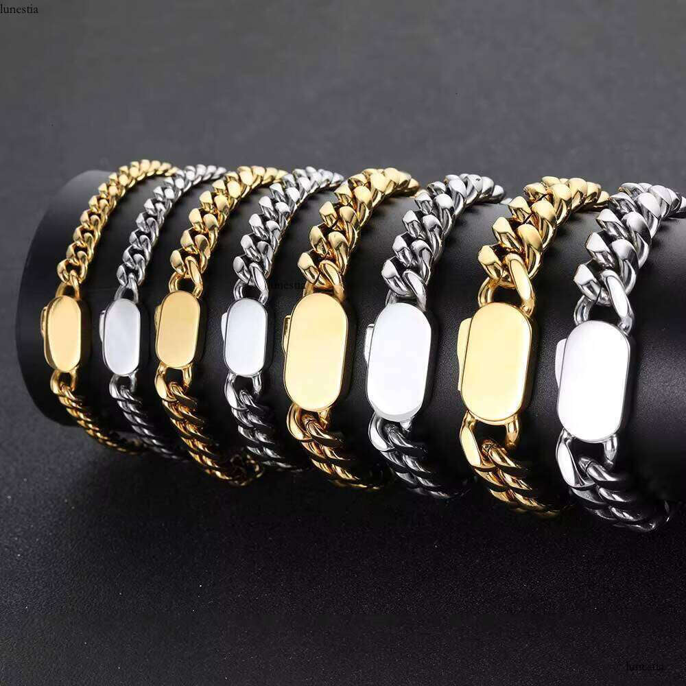 Nuoya 10mm Hip Hop Stainless Steel Chain Miami Cuban Link Bracelet for Men Gold Plated Men's Jewelry Fine Bracelets