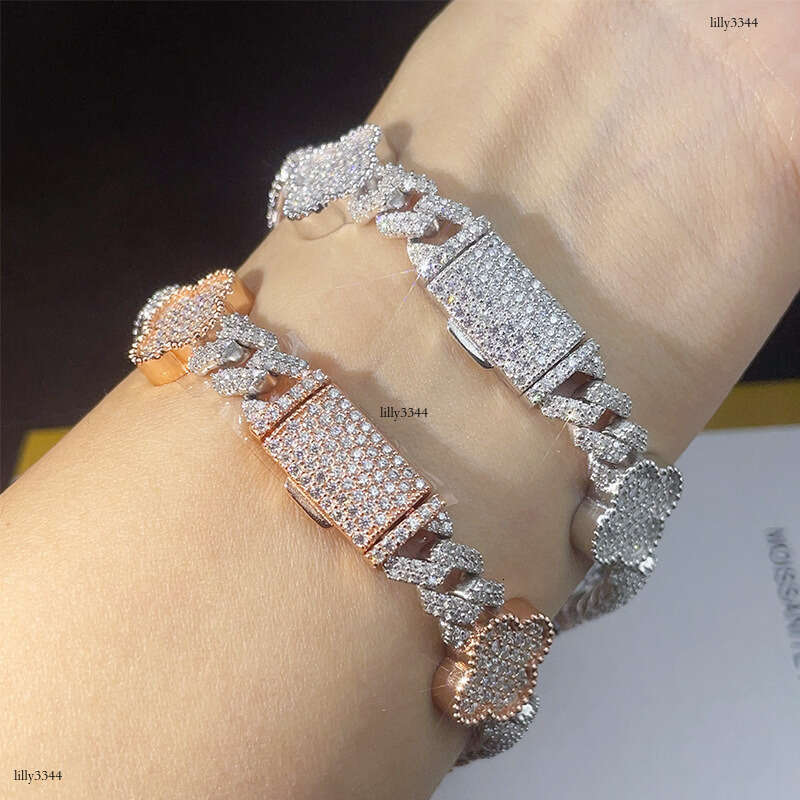 Hip-Hop 8-14mm Double Row Full Inlaid Moissanite Sier Trendy Brand Accessories Unisex Bracelet