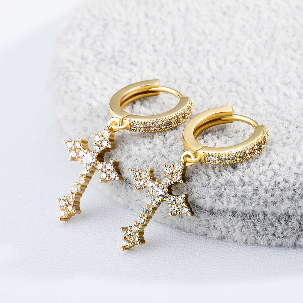 Zircon Cross for Men and Women, Trendy Hip-Hop Style Hoop Earrings