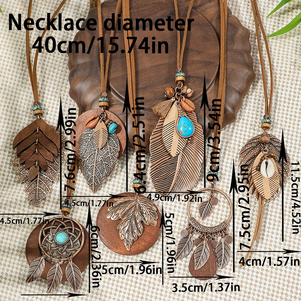 7pcs Boho Long Neckalce Set Brown Pendent Necklaces Sweater Chain Turquoise Shell Tribal Jewelry Party Decors Lifts 250805