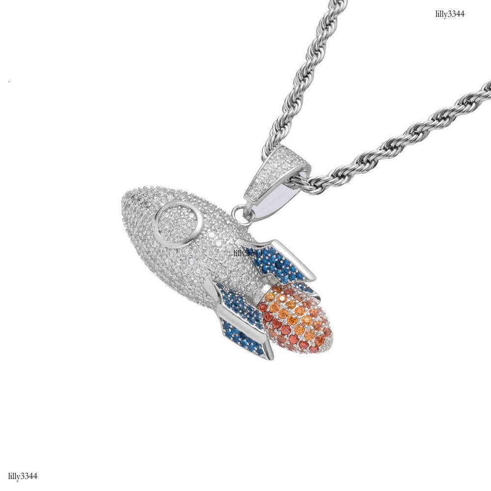 Jewelry Sterling Sier Rocket Pendant Colorful Moissanite chain Cool Trendy Hip Hop Necklace