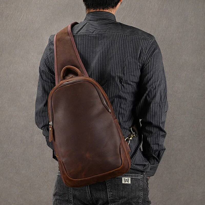 Large Size Causal Genuine Leather Packs Real Cowskin Chest Bag For Men Male Single Shoulder Backpack Outdoor