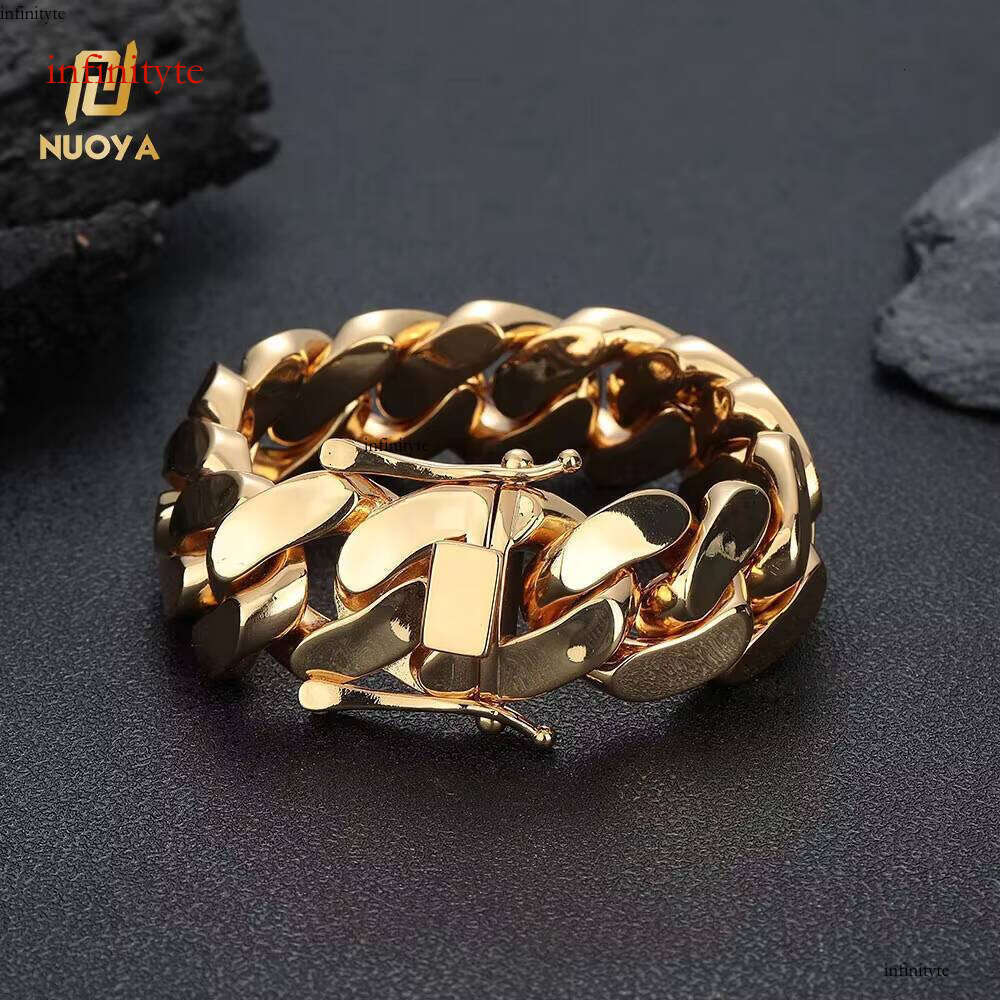 NUOYA Chain 22mm Men's and Women's Fine Jewelry Hip Hop Style Gold Plated Brass Cuban Link Bracelet for Gift