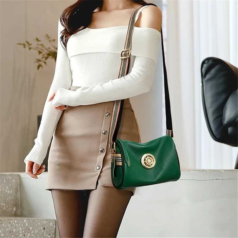Genuine Leather Crossbody Bag Stylish Black Camel Green Womens Trendy Handbag Single Shoulder Bag with Adjustable Strap Z250809