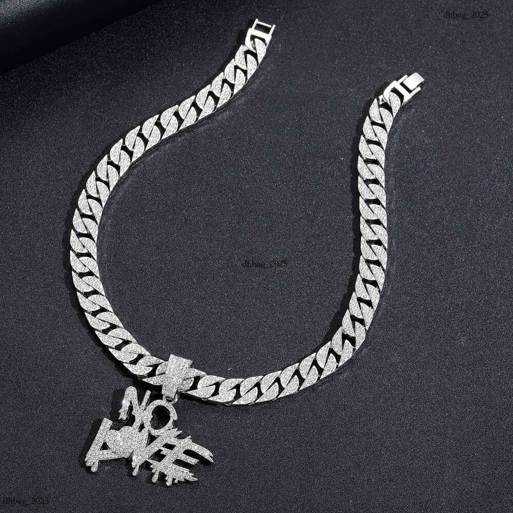 Letter NO LOVE Inlaid Pendant Alloy Full Dia Personality Creative Men's Cuban Chain Hip-Hop Necklace
