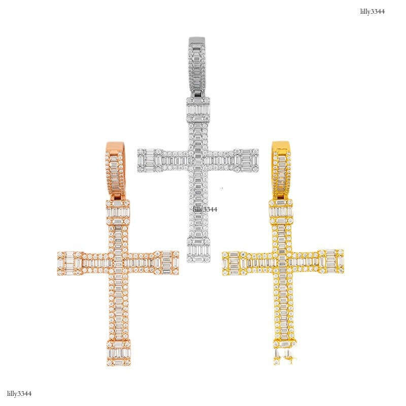 Full Sterling Silver Inlaid Moissanite chain Cross Personality Hip Hop Jewelry Accessory Necklace Pendant