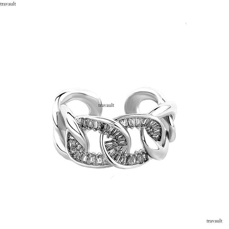 Trendy Disco Chain Hip-Hop Style Fashion Personality Zircon Open Finger Ring Ins Trend High-End Feel