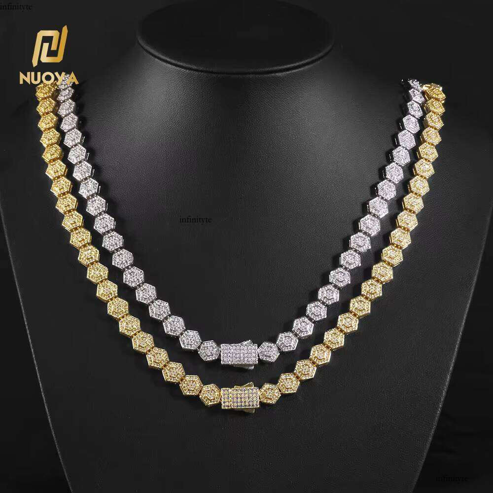 NUOYA Geometric Charm Fashion Jewelry Iced Out Bling Zircon 8.5MM Hexagonal Shape Link Chain Bracelet Gift for Women