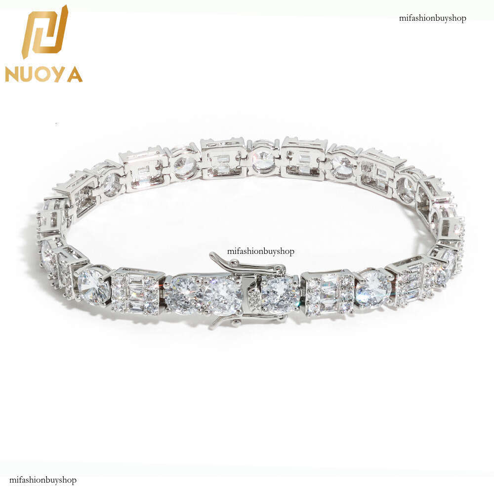Hip-Hop 6.5mm Clasp Square Round Mixed Zircon Versatile High-End Men's Bracelet