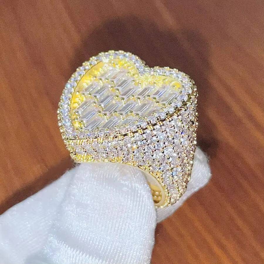 Heart Shape Moissanite Ring D VVS 925 Sterling Silver Iced Out Hip Hop Engagement Jewelry for Men or Women