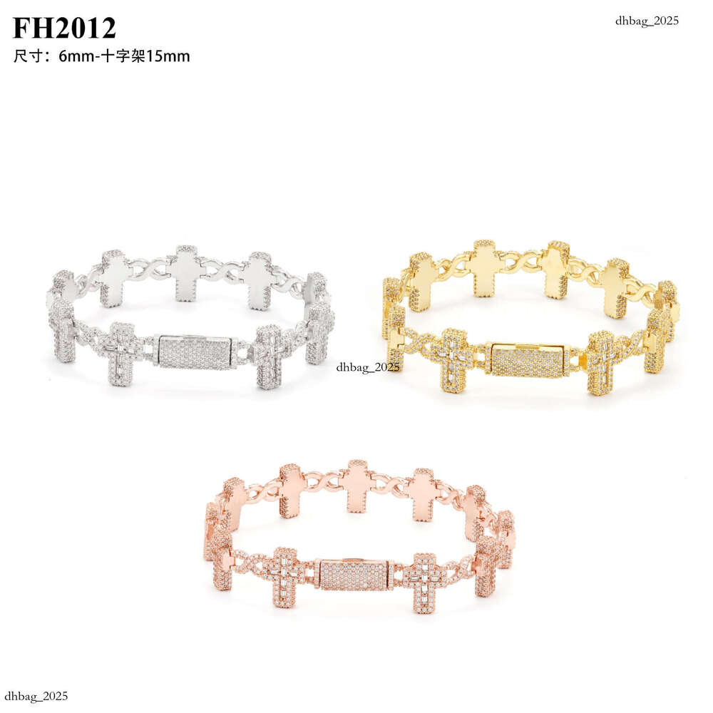 Cross Figure-8 Moissanite Full Inlay 6-15m Sier Hip-Hop Trendy Brand Bracelet