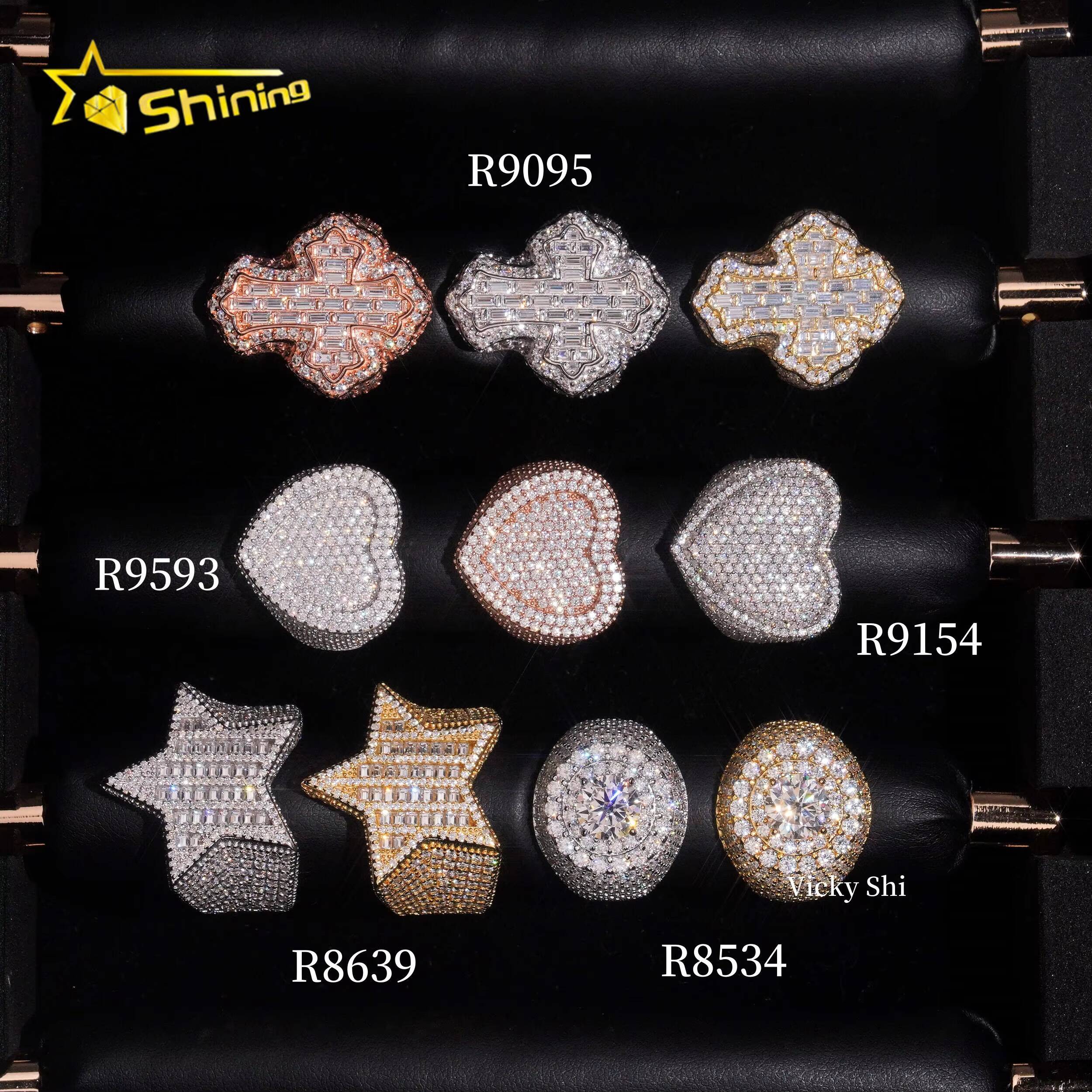 Hip Hop Jewelry 925 Sterling Silver VVS Moissanite Ring Men Iced Out Cross Heart Star Shape Rings Collection Rings Daily Wear
