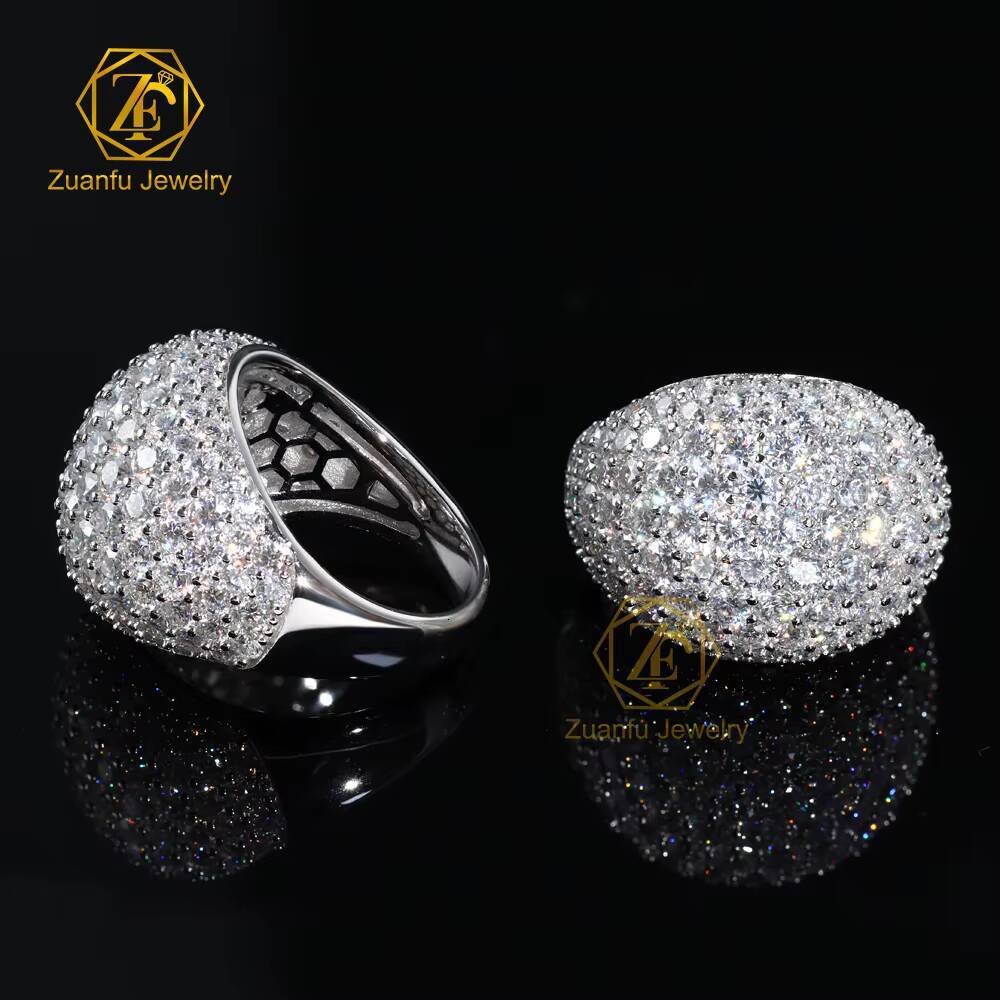 New Arrival Fine Jewelry 925 Sterling Silver 18K White Gold Plated Iced Out Diamond Hip Hop Mens Cluster Moissanite Ring