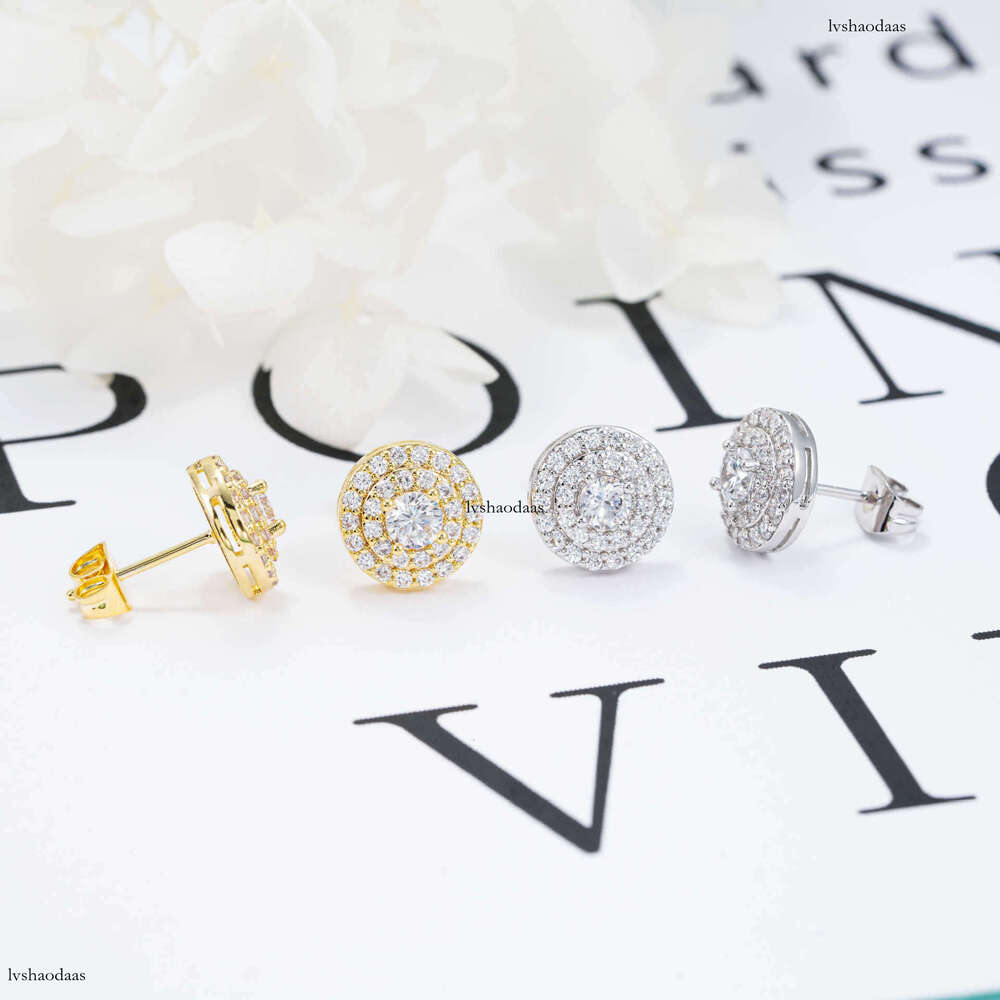 Trade Sier Gold-Plated Round Moissanite Earrings Studs Jewelry