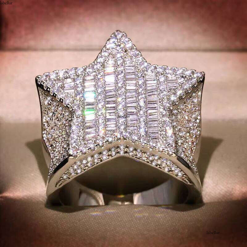 High Quality Full Dia European and American Hip-hop Men's Micro Set Zircon Star Charm Ring