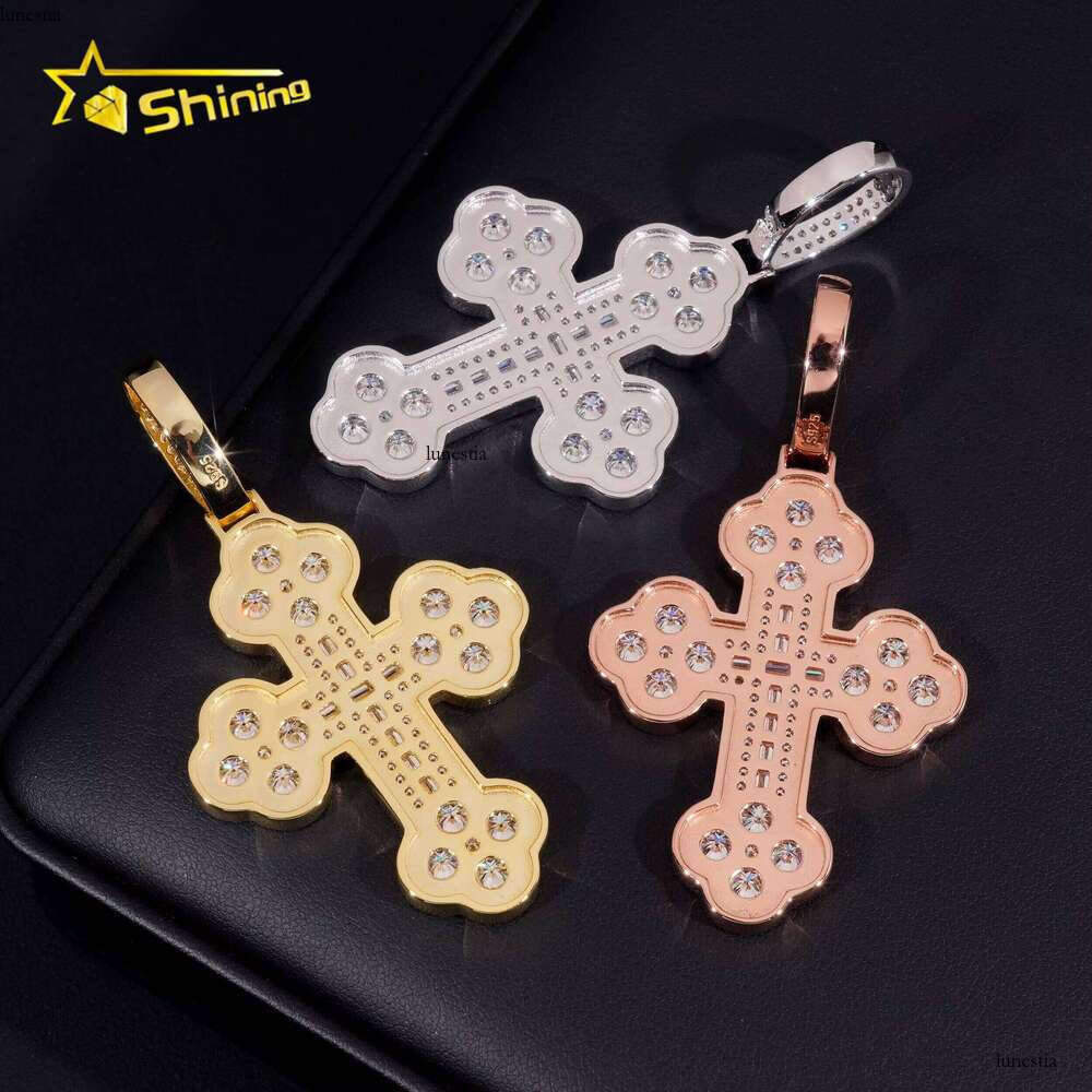 Custom Tennis Chain Sterling Sier Vvs Moissanite Hip Hop Iced Out Jewelry Fashion Cross Pendant