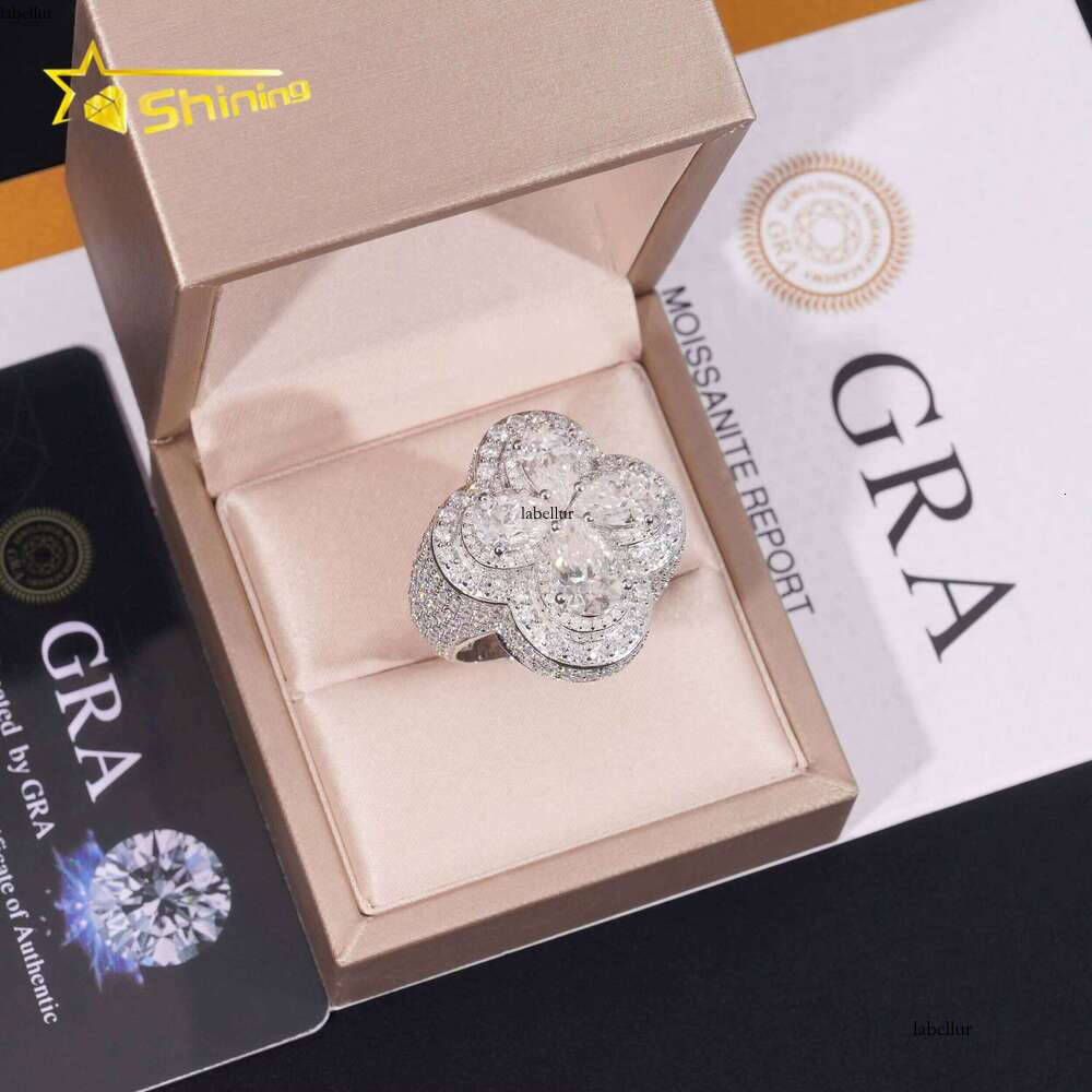 Hip-Hop Luxurious Cross Design Fancy Shape Iced Out Silver Men's VVS Cubic Zirconia Ring