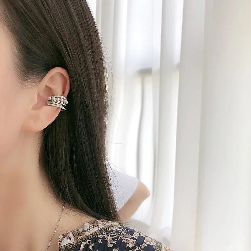 925 Silver Ear Bone Clip Earring Irregular Texture Dragonfly Shape Rice Grains Round Bead Ear Clip Without Pierced Women Ear Jew 250807