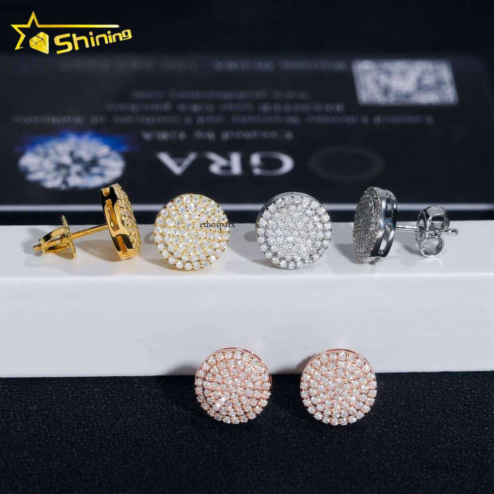 Ready to Ship Pass Dia Tester Hip Hop Sterling Sier Gold Plated VVS Moissanite Stud Earrings Rapper Jewelry