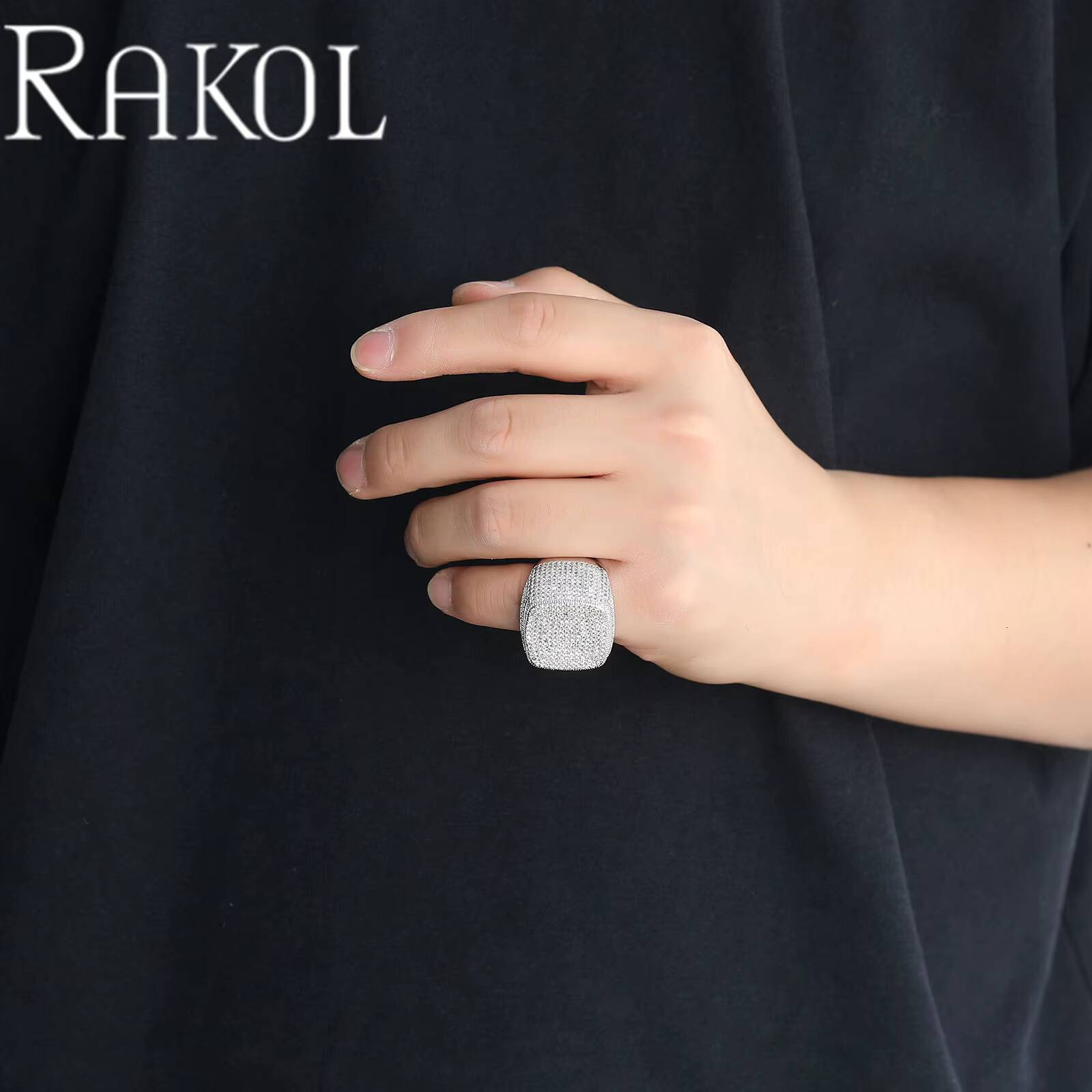 RAKOL ZPR1471 Ins Style Full Diamond Square Three-dimensional Micro Inlaid 5A Zircon Mens Ring