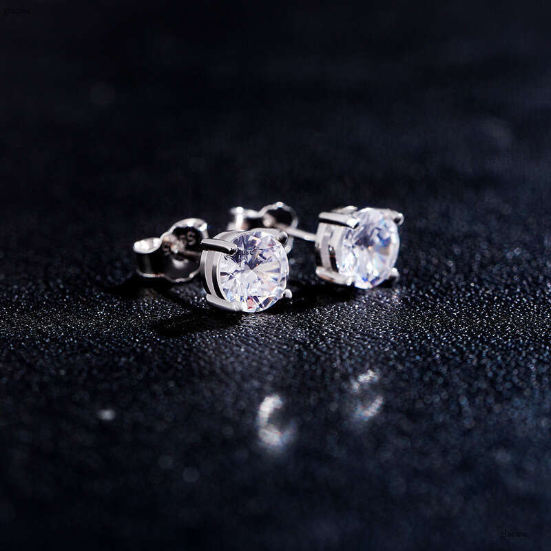 Iced Out VVS for Women Round Zircon Electroplated Thick Platinum Earrings Jewelry Accessories