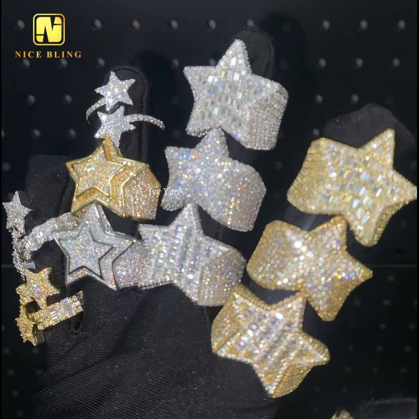 Pass Diamond Tester Iced Out 7 Designs Star Shape Hip Hop Rapper Jewelry Full With VVS Moissanite Diamond 925 Silver Men Ring