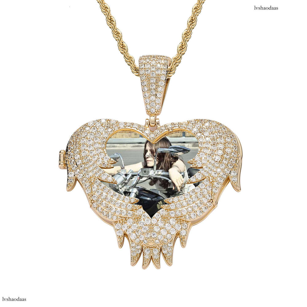 Heart Flip Photo Personalized Creative DIY Commemorative Frame Sterling Silver Inlaid Moissanite chain Hip-Hop Pendant