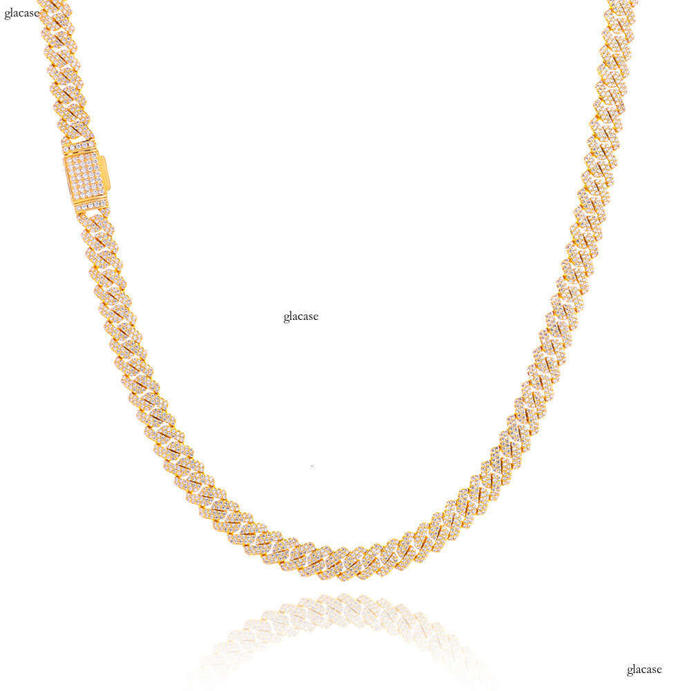 Hip-Hop Iced Out VVS Double Row Moissanite Dia Necklace Flip Clasp Cuban Chain Light Jewelry