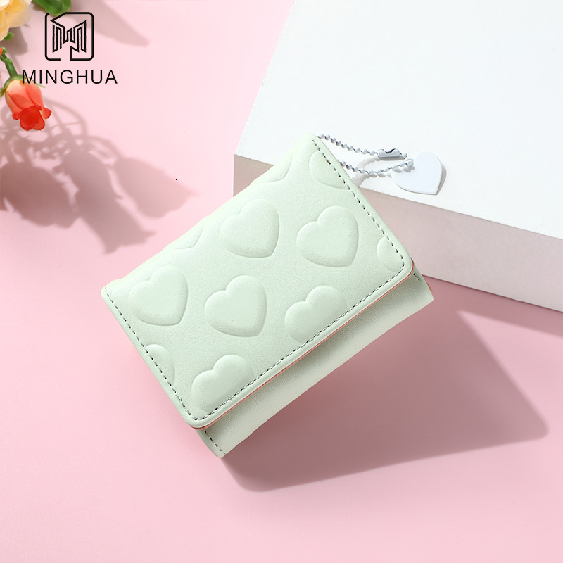 New Women's Wallet Luxury Bag Short Style Solid Color Card Holder Multi-card Slot Heart Pattern Simple Cross-border Cute Coin Purse Wholesale