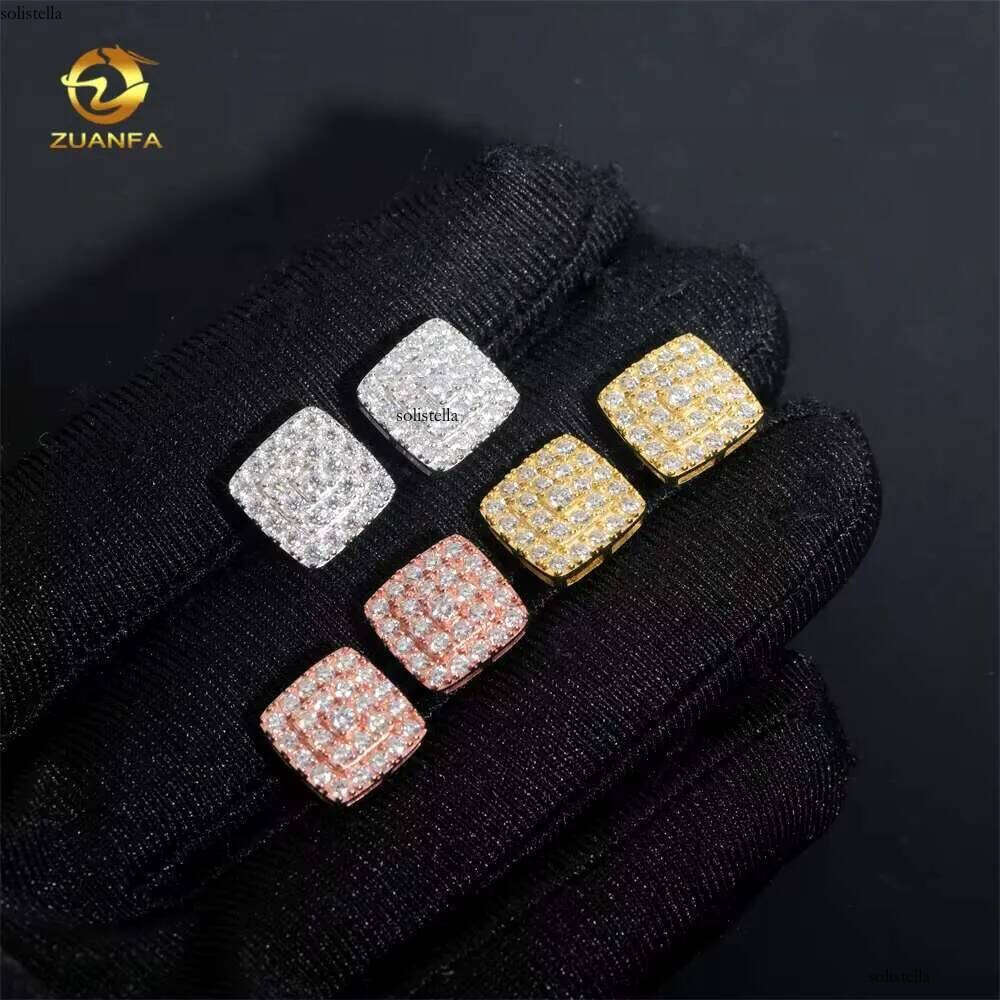 Wholesale Factory Price Sterling Sier White Gold Iced Out Dia Hip Hop Moissanite Earrings