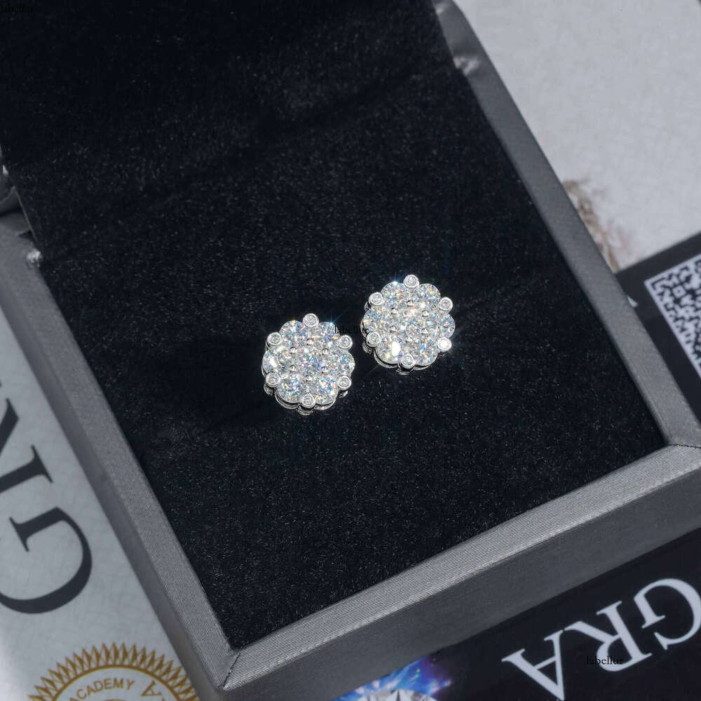10mm wide new S sier moissanite full set flower hip-hop personality earrings
