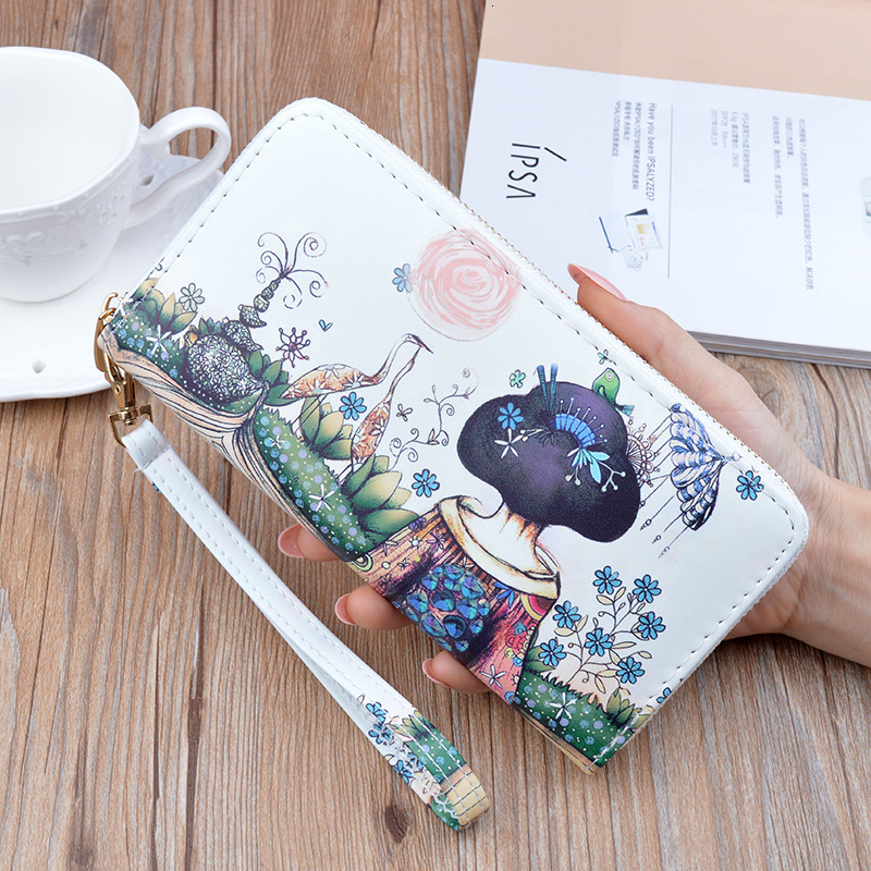 New Women's Wallet Luxury Bag Long Zipper Clutch Soft Leather Korean Style Printed Fashion Student Designer Bag Coin Purse Phone Bag