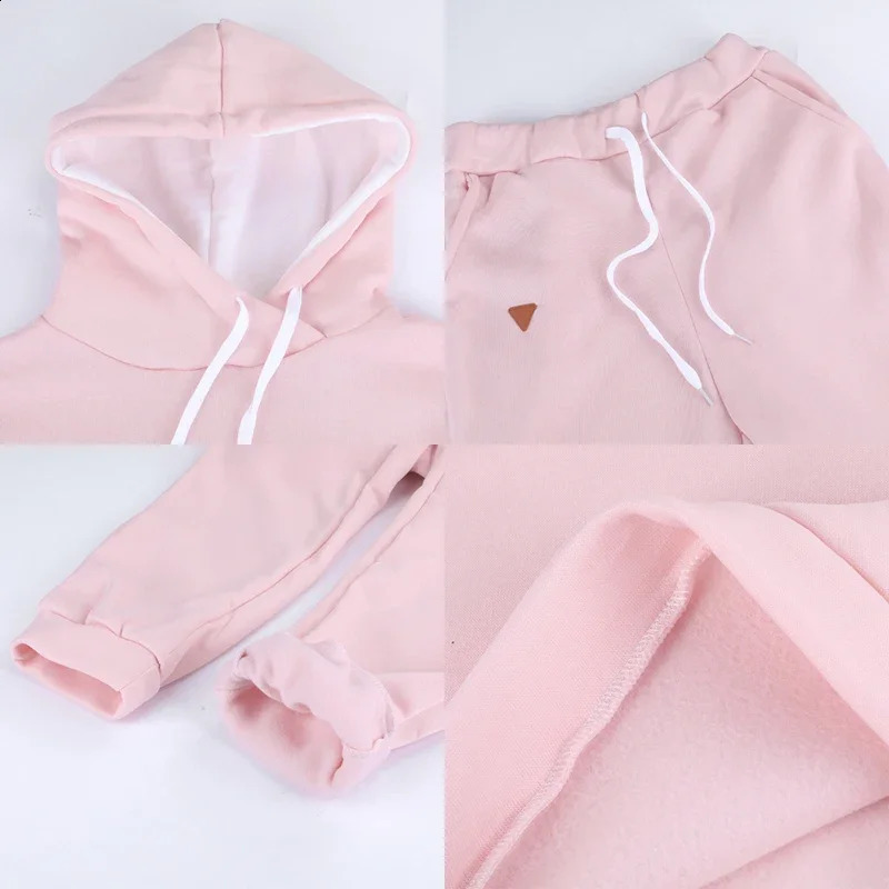 Autumn Winter 2 Piece Set Tracksuit Women Sportwear Fleece Hoodies Pullover Sweatshirts Baggy Trousers Jogger Pants Warm Outfits 250809