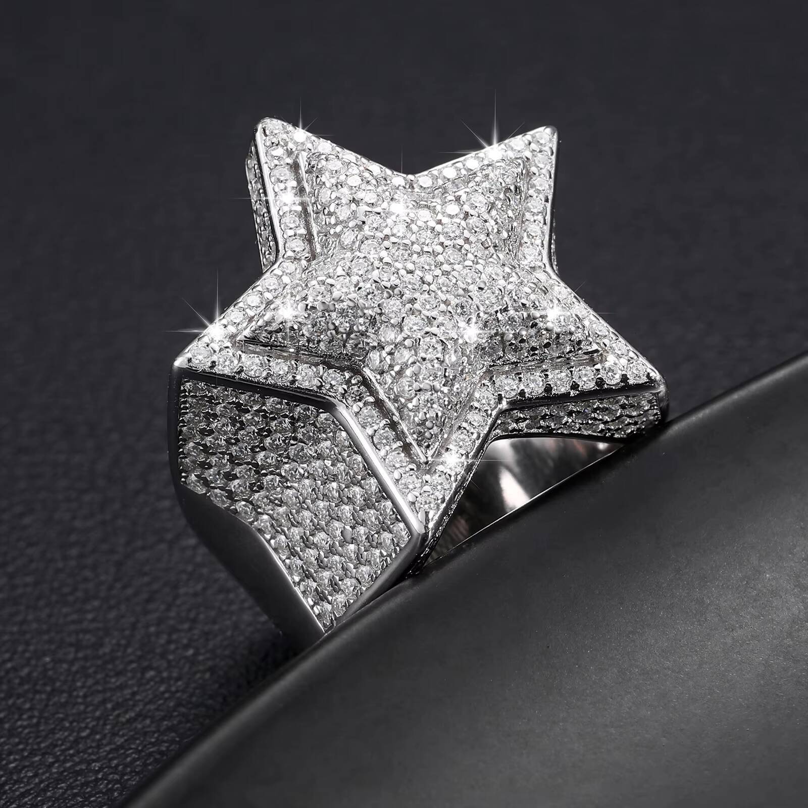 Fashionable Luxury Gift Jewelry 925 Sterling Silver Micro Paved VVS Moissanite Diamond 2 Layer Star Ring for Men