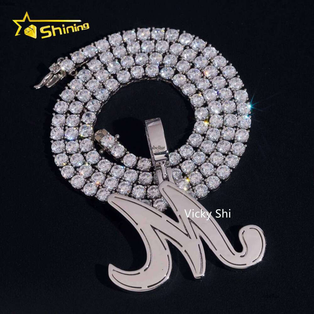 Premium Jewelry Sier Initial M Moissanite Men's Iced Hip-Hop Letter Pendant