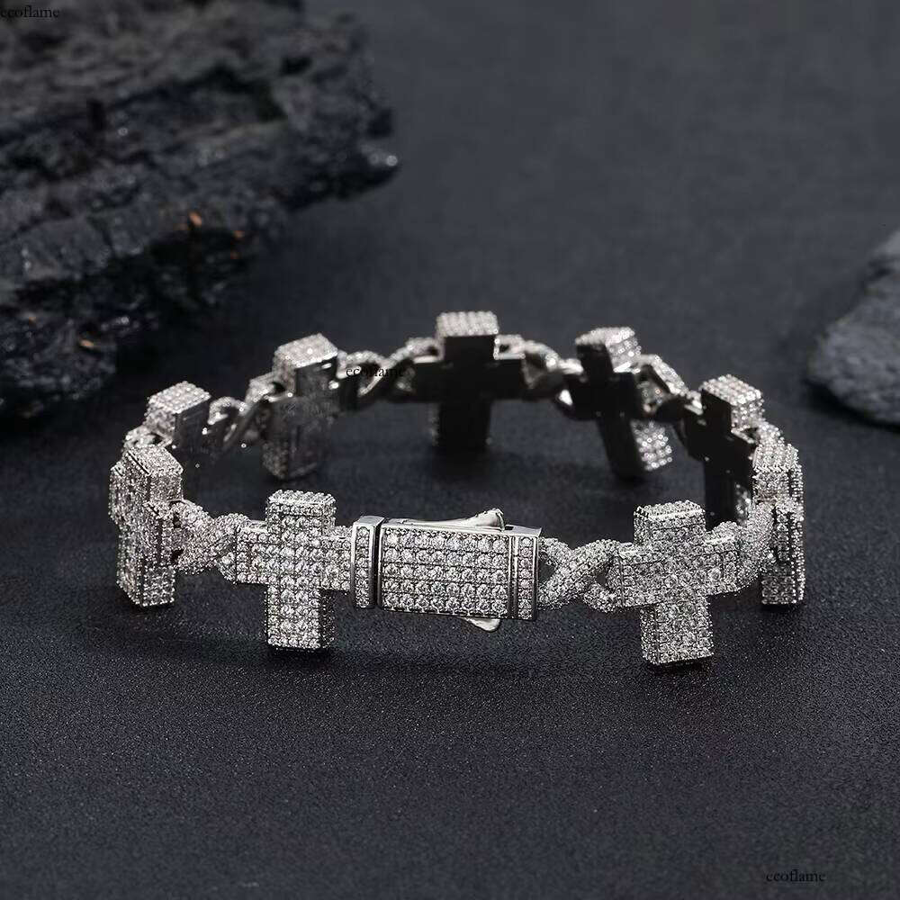 NUOYA New Design Iced Out Women's Hip Hop Jewelry Gold Plated Brass Full Dia Cross Link Chain Bracelet