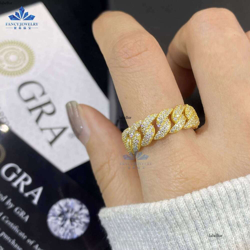 Pure Silver Pyroxene 7mm Hip Hop Ring Classic Design Cuban Shape Quality Certified Wedding Party Daily Wear