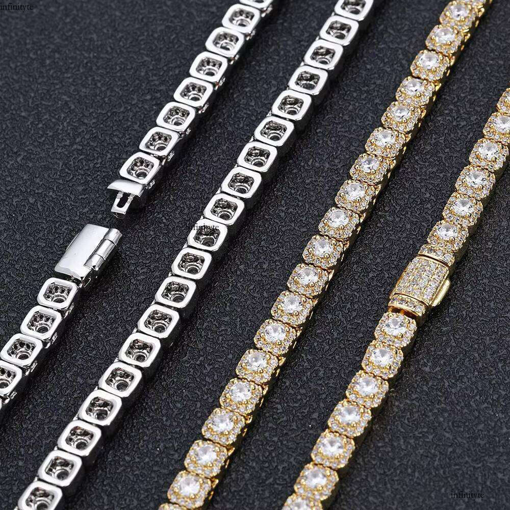 NUOYA 5mm Clustered Sier Gold Plated Iced Out Dia Hip Hop Jewelry Round Zircon Tennis Chain Bracelet