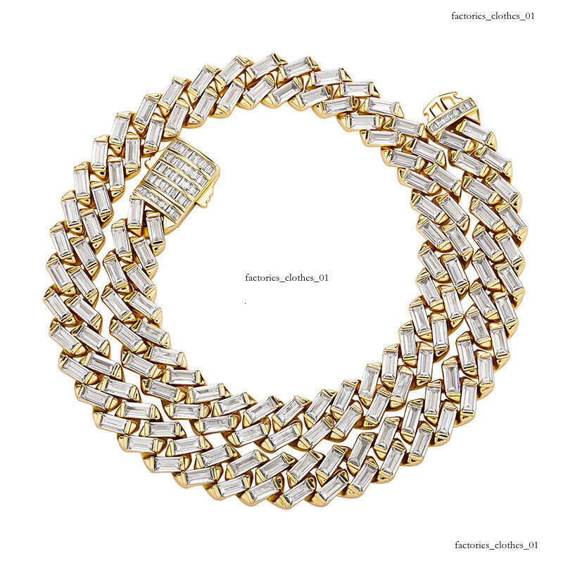 INS 12mm Square Moissanite chain Spring Clasp Cuban Necklace Unisex Hip Hop Bracelet Jewelry