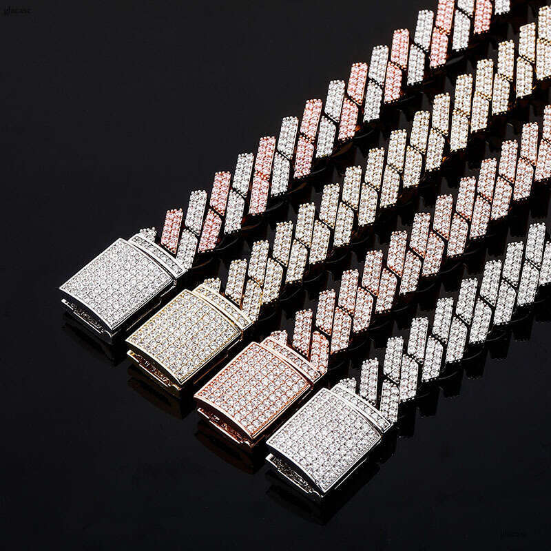Hip Hop Style Encrypted Dia 14mm Cuban Chain Real Plated Full Moissanite chain Necklace Bling Gold Jewelry