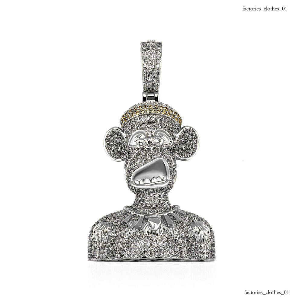 Trendy Hip-Hop New Big-Eared Smiling Monkey Cartoon Pendant Men's Full Moissanite chain Necklace Accessory Gold Australia