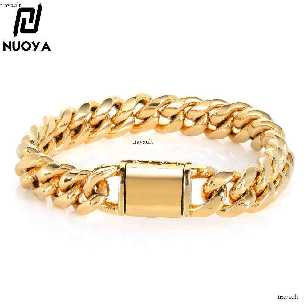 Hip-Hop Flip Clasp Stainless Miami Cuban Trendy Brand Personality Gold Men's Titanium Steel Bracelet