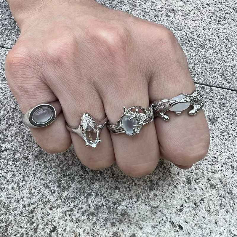 ZHUHE Moonstone Ring Opening Adjustment For Women Mens Cyberpunk Style Jewelry Accessories For Party Gifts 250807